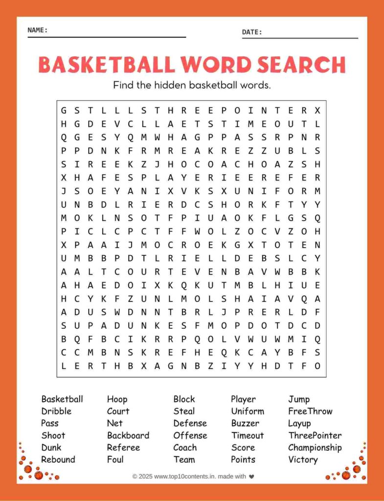 basketball word search printable for adults